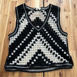 Rebellion Black & White Crochet Knit Tank Top Boho Festival Vest Size Small